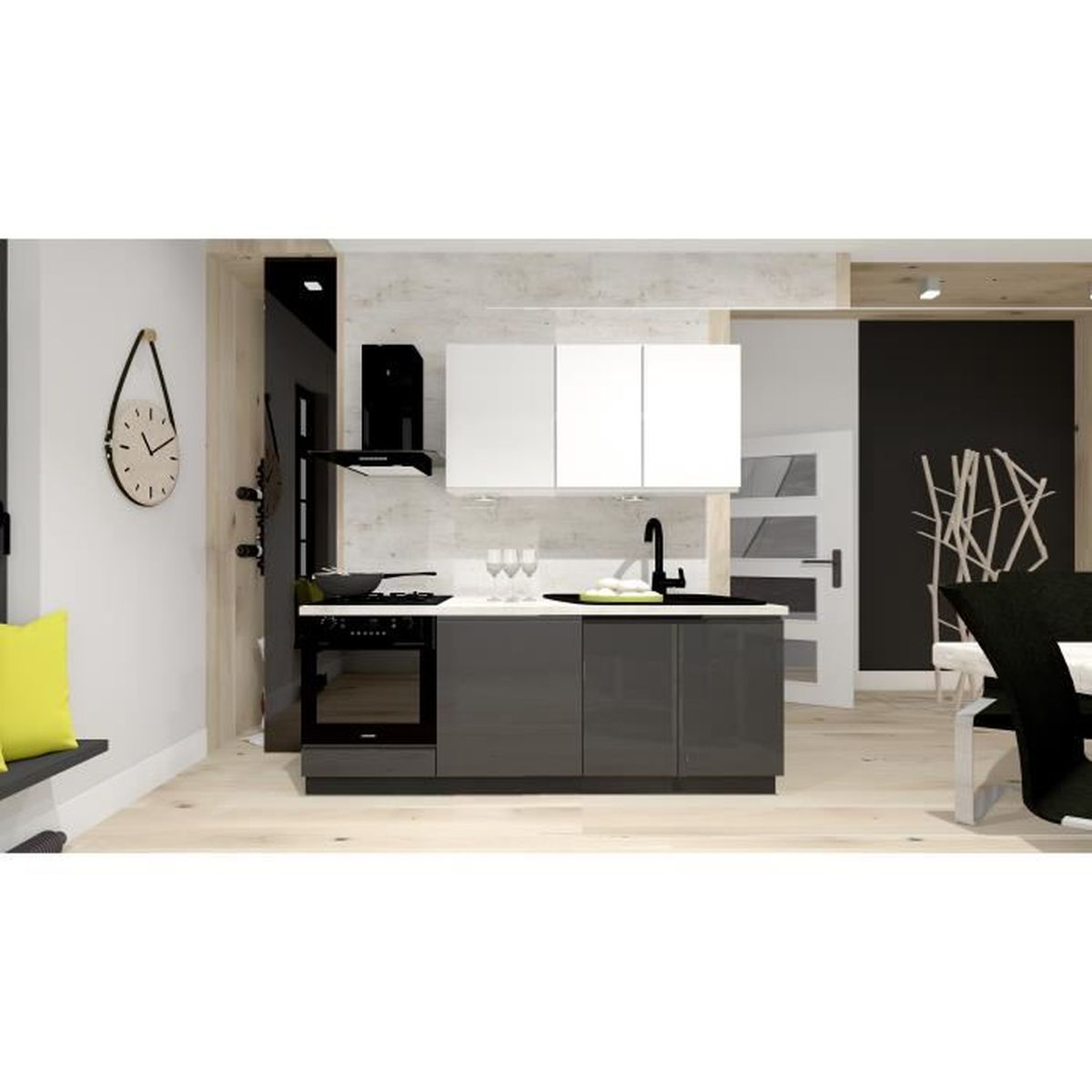 CUISINE COMPLETE NINA GRIS BLANC LAQUE 10M10 - 10 MEUBLES - Achat CUISINE COMPLETE NINA GRIS BLANC LAQUE 10M10 - 10 MEUBLES - Achat