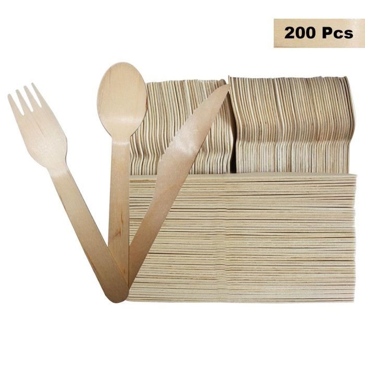 200 Pcs Couverts En Bois Jetables Fourchettes 100 Cuilleres 50 Et Couteaux 50 Alternative Au Plastique Achat Vente Assiette Jetable Cdiscount
