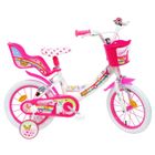 BRAND Vélo Enfant 14" LICORNE/ Unicorne Fille ( taille 90 cm à 105 cm ) Blanc & Rose, équipé de 2 Freins, Porte-poupée, Panier Avant