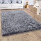 Paco Home Tapis Shaggy Tapis De Salon Fausse Fourrure Poil Long Moelleux Monochrome Gris 80x150 cm