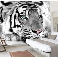 Papier peint intissé 3D Animal tigre noir et blanc murales 350x256 cm Salon chambre Bureau tv fond d'écran