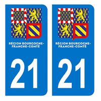 Autocollants Stickers plaque immatriculation voiture auto département 21 Côte-d’Or Logo Région Franche-Comté Nouveau modele