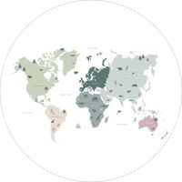 ESTAhome papier peint panoramique rond adhésif carte du monde pour enfants vert menthe, gris et rose - Ø 70 cm - 158986