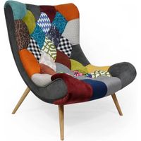 Fauteuil scandinave Romilly Tissu Patchwork - MENZZO - 1 place - Gris - Multicolore - Relaxation - Salon