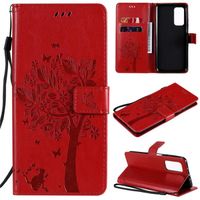 Coque Pour Xiaomi Redmi Note 10 4G-Note 10S 6.43" Etui Rouge Cat Arbre Housse Téléphone Cuir étui à rabat Magnétique case