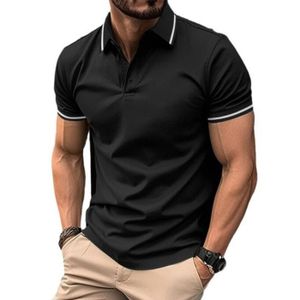 POLO Polo Homme T-Shirt Manches Courtes Couleur Unie Top Ete Respirant Tissu Confortable - Noir