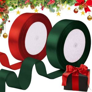 Ruban Double Face En Organza Transparent – 2 Rouleaux Vert Et Rouge Pour Déco Noël, Mariage, Cadeaux