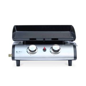 PLANCHA Plancha au gaz 2 brûleurs - Porthos - 5 kW. barbecue. cuisine extérieure. plaque émaillée. inox
