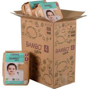 COUCHE Bambo Nature Couches éco-conçues, T4, 7-14 kg, Carton de 144 unités (6 sachets de 24 unités), emballage papier Kraft
