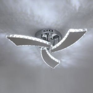 PLAFONNIER Plafonnier LED en Cristal - Lampe Machette Acier inoxydable Lustre 3 Têtes blanc froid 27W - Chrome D45xH10cm