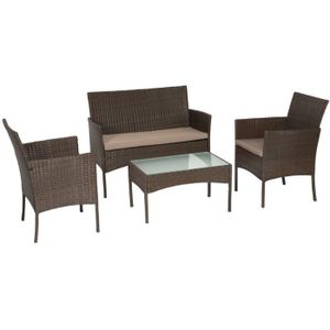 Ensemble table et chaise de jardin Salon de jardin bas en résine tressée marron 4 pla