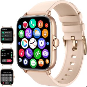 Montre connectée sport Montre Connectée Femme Homme,Smartwatch 1.7”Montre Tactile Bracelet Connecté Sport Moniteur Cardiaque pour Android iOS Or Rose