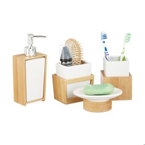 DISTRIBUTEUR DE SAVON Relaxdays Accessoires salle de bain bambou céramiq