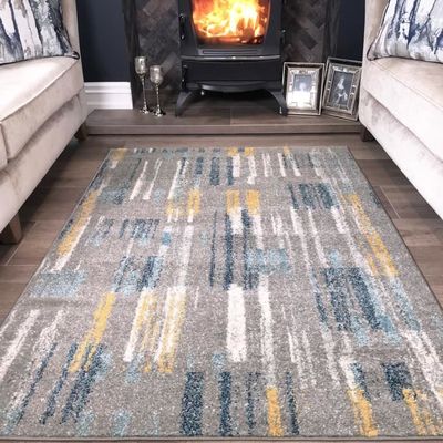Tapis Moderne Abstrait Pictural Jaune Moutarde Ocre Or Bleu Canard Sarcelle Gris Creme 120cm X 170cm 3 11 X 5 7 Achat Vente Tapis Cdiscount