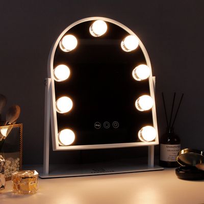 FENCHILIN Miroir De Maquillage Arqué Éclairé 30x41cm - Miroir Hollywood 3 Modes Lumière, Écran Tactile, Rotation 360° - Blanc Miroir Maquillage LED