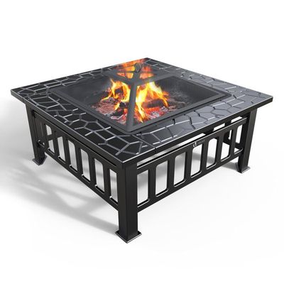 Relaxdays Brasero De Jardin 62cm Avec Protection Étincelles Et Tisonnier - Bac à Feu Acier Noir
