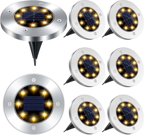 Lumière Solaire Extérieur, 8 LED Lampe Solaires Jardin Au Sol Étanche