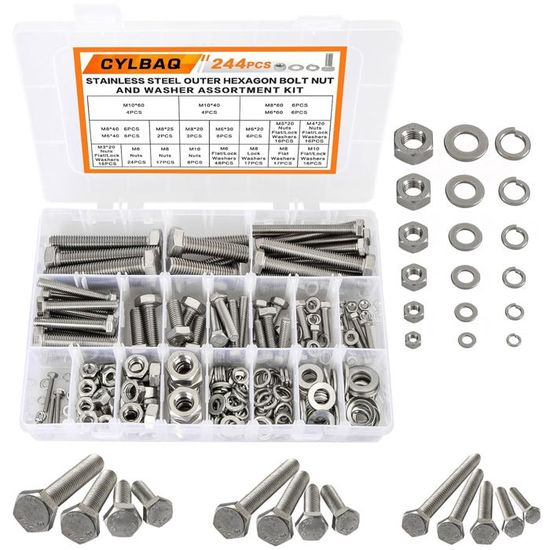Kit De Boulons Hexagonaux M3 M4 M5 En Acier Inoxydable – Entièrement Filetés Avec écrous Et Rondelles