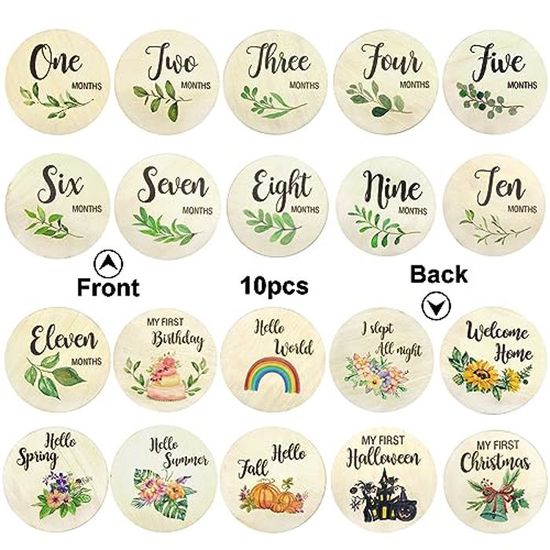 Greyoe Carte Étape Bébé En Bois - Set 1-12 Mois, Accessoire Photo Mensuel Pour Chambre Enfant