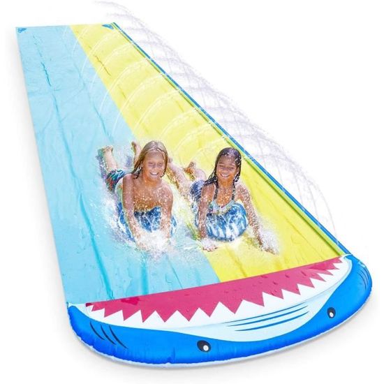 Tapis De Glisse A Eau 4 8 X 1 4m Forme De Requin Double Toboggan Gonflable Piscine Avec 2 Planches De Bodyboard Pour Enfants 3 Ans Cdiscount Jeux Jouets