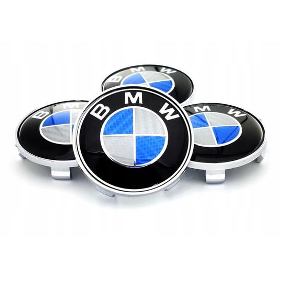 BEQ - 4 x Caches Moyeu Centre Roue 68mm BMW carbone bleu blanc Logo Enjoliveur POUR BMW E90 E91