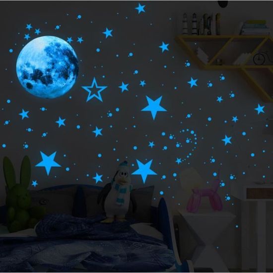 Autocollants Phosphorescents Naapesi - Lune Et étoiles, Chambre Bébé, Décoration Nuit