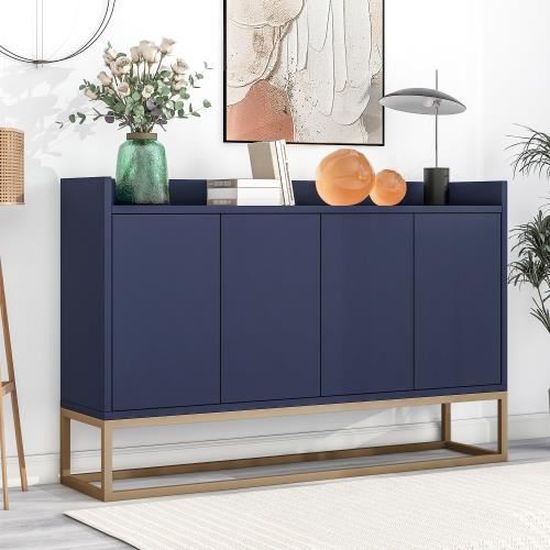 Buffet Avec éclairage LED, Commode 140x35x72.5 Cm, 2 Portes, 3 Tiroirs, Espace De Rangement