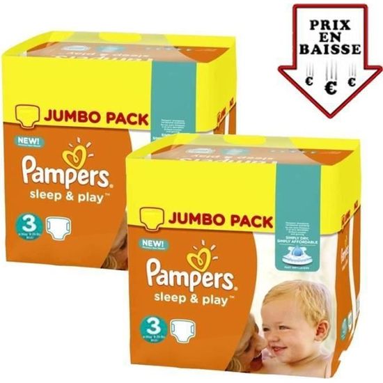 Pampers - 156 couches bébé Taille 3 sleep & play