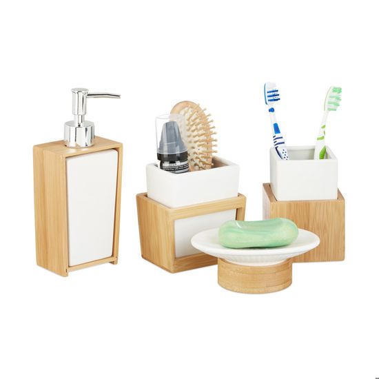 Relaxdays Etagère En Bambou, Salle De Bain, étagère Sur Pieds Arrondie Carree Differentes Tailles Nature 4 Etages 90744739