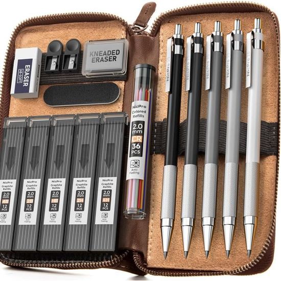 nicpro-17-m-tal-porte-mines-2mm-art-crayon-m-canique-criterium-avec-2