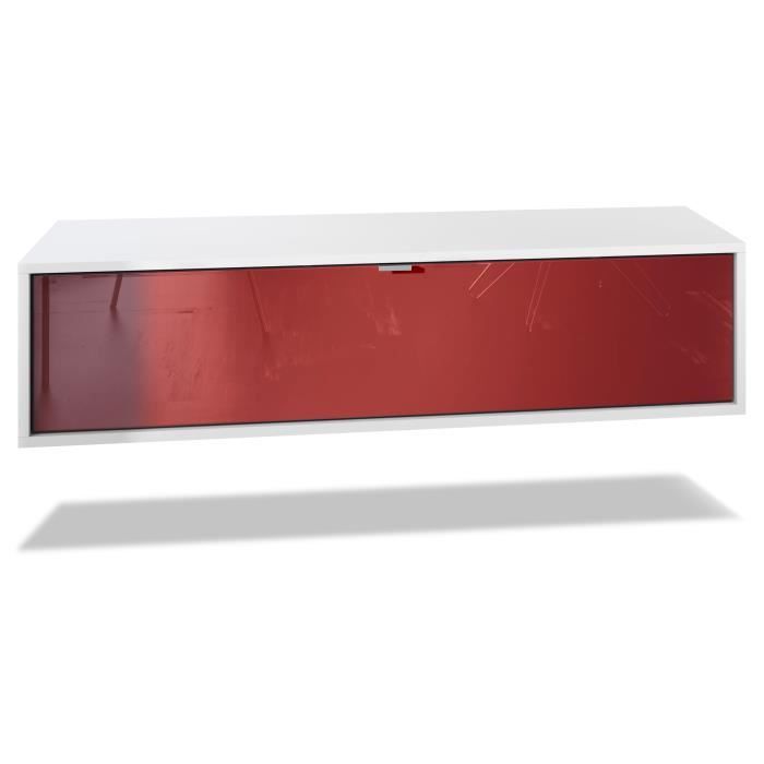 Vladon Meuble TV Lana 120 armoire murale lowboard 120 x 29 x 37 cm caisson en Noir mat façades en Bordeaux haute brillance