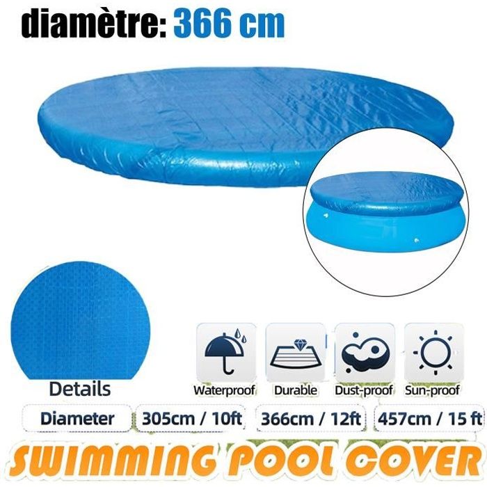 Bâches pour Piscines(Diamètre 3,66m),Couverture de Protection de Piscine Ronde,Bâche Durable Antipoussière Bleu
