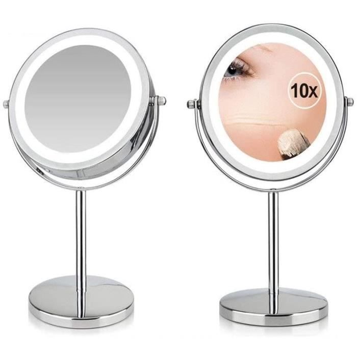 Miroirs de poche Makeup mirrors 17 LED Lumière 10X Vanity Miroir grossissant Miroir de Maquillage réglable 7 Pouces Miro 38718