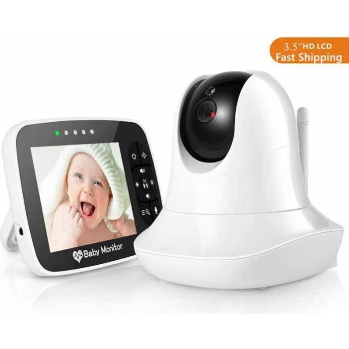 Babyphone vidéo Moniteur Bébé sans Fil avec Rotation 360°, Zoom Panoramique à Distance Vision Nocturne Surveillance de la Températur