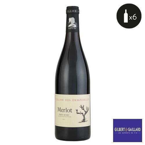 6 bouteilles - Vin rouge - Tranquille - CELLIER DES DEMOISELLES merlot des demoiselles Pays d'Oc Rouge 2019 6x75cl