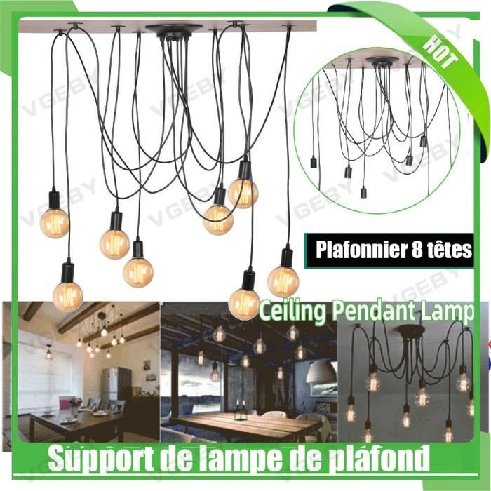 Lustre Araignée Rétro Suspension de Plafond Industriel Abat-jour Lustre à 8 ampoules E27 - Rétro vintage - ABI