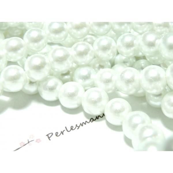 1 fil de 140 perles de verre nacre blanche 6mm - Perles et pierres