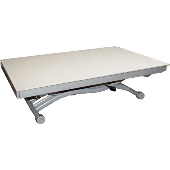 Table basse relevable Zen - Plateau en verre blanc