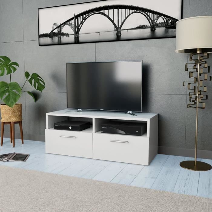 Meuble TV - Banc TV - MEUBLE Salon-Séjour HI-FI - style moderne Aggloméré 95 x 35 x 36 cm Blanc