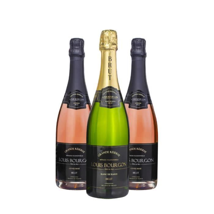 Pack 3 Louis Bourgon Grande Réserve Brut 0,75L - 1 Blanc de Blancs et 2 Cuvée Rosé