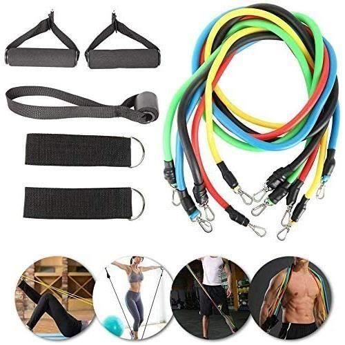 Campteck 11pcs Bandes De Résistance Tube Bande Elastique Avec Poignées, ncrage De Porte, Sangles De Chevilles, 5 Bandes D'exercice