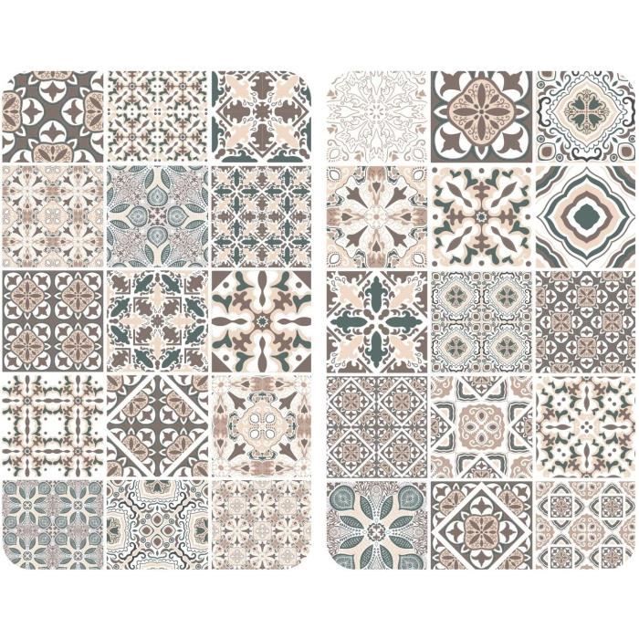 WENKO Plaques de protection en verre universel Carreaux - Set de 2, couvre-plaque de cuisson pour tous les types de cuisinière, Verr