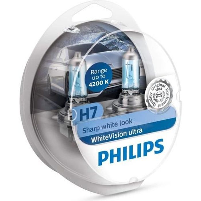 Philips 12972WVUSM WhiteVision Ultra Effet xénon H7 pour éclairage Avant, 4.200K, Ampoule de 2, Set de 2