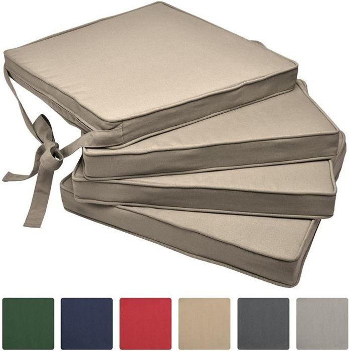 Beautissu Lot de 4 Galettes de Chaises Nature 45x40x5 cm Loft SK - Coussins d'Assises - Jardin Extérieur - Confortable