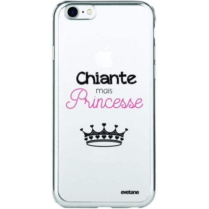 Coque pour iPhone 7/8 bumper argent Chiante mais princesse Ecriture Tendance et Design Evetane