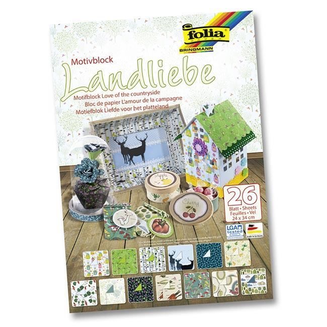 Bloc de papier motifs L´AMOUR DE LA CAMPAGNE 26 feuilles de 24 x 34 cm