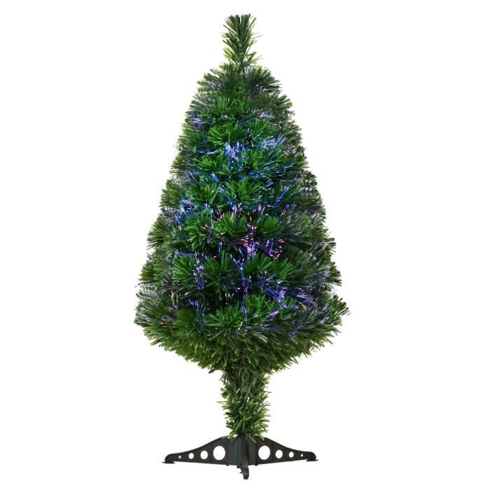 Sapin de Noël artificiel lumineux fibre optique multicolore + support pied Ø 48 x 90H cm 90 branches vert 48x48x90cm Vert