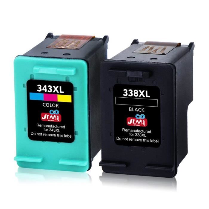 Cartouche d encre HP 338 343 Compatible pour Cartouches HP 338XL 343XL, 1 Noire/1 Tri-couleur