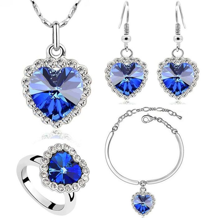 LCC® Collier/pendentif femme argent plaqué Or blanc Cristal Swarovski Coeur de l'Océan du film Titanic-Bleu fonce-Cadeau classique