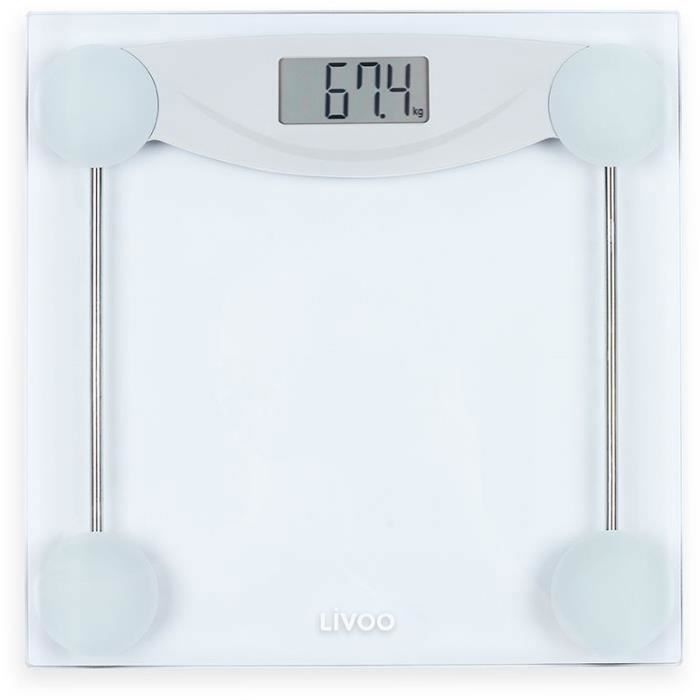 LIVOO DOM426W - Pèse-personne électronique - Plateau en verre trempé et écran LCD - Pesée jusqu’à 180 kg - Graduation au 100 gr
